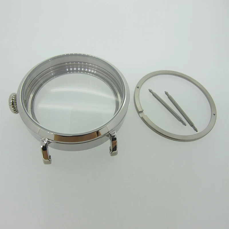 46mm Silver Polished Stainless Steel Watch Case fit 6498 6497 Movement,Watch Part Case with Mineral Glass 50M Waterproof