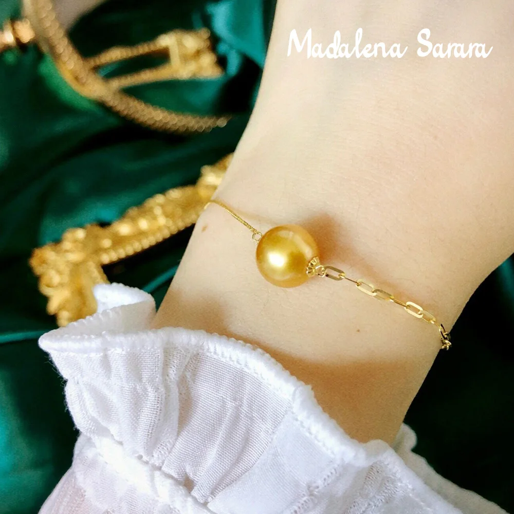 MADALENA SARARA 18k Gold Women Southsea Pearl Bracelet Korean Style Handmade Saltwater Pearl High Quality Chain Bracelet