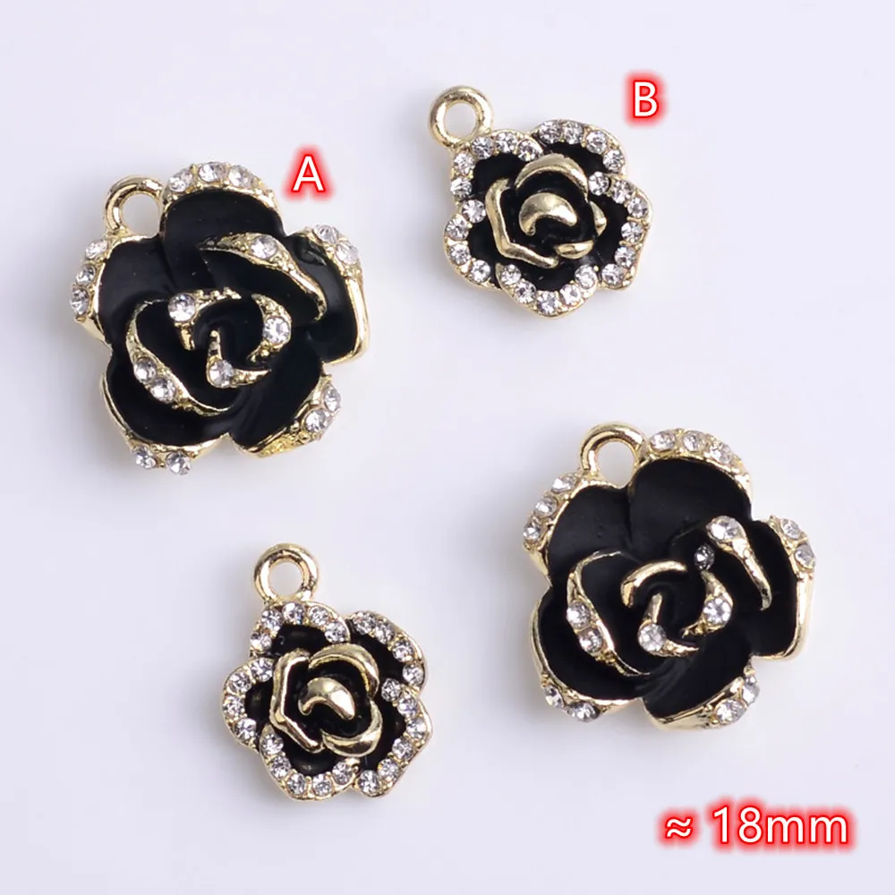 Rose Flower Charms Pendants 10pcs Rhinestone Black Rose Charm Pendant Metal High Quality Diy Jewelry Accessories Decorations