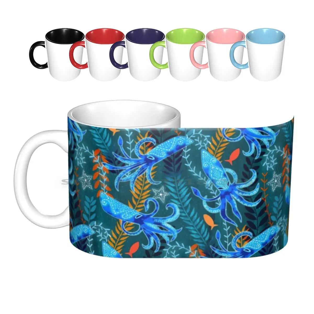 Sparking Firefly Squid Ceramic Mugs Coffee Cups Milk Tea Mug Orange Yellow Red Mustard Teal Mint Blue Cobalt Blue Indigo Blues