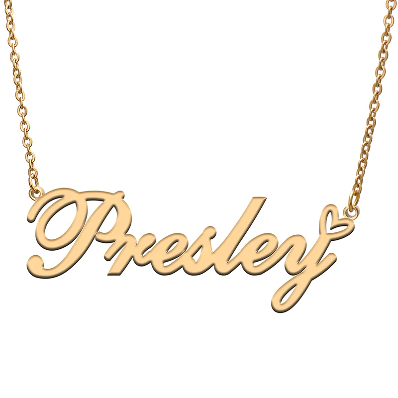 

Presley Name Tag Necklace Personalized Pendant Jewelry Gifts for Mom Daughter Girl Friend Birthday Christmas Party Present