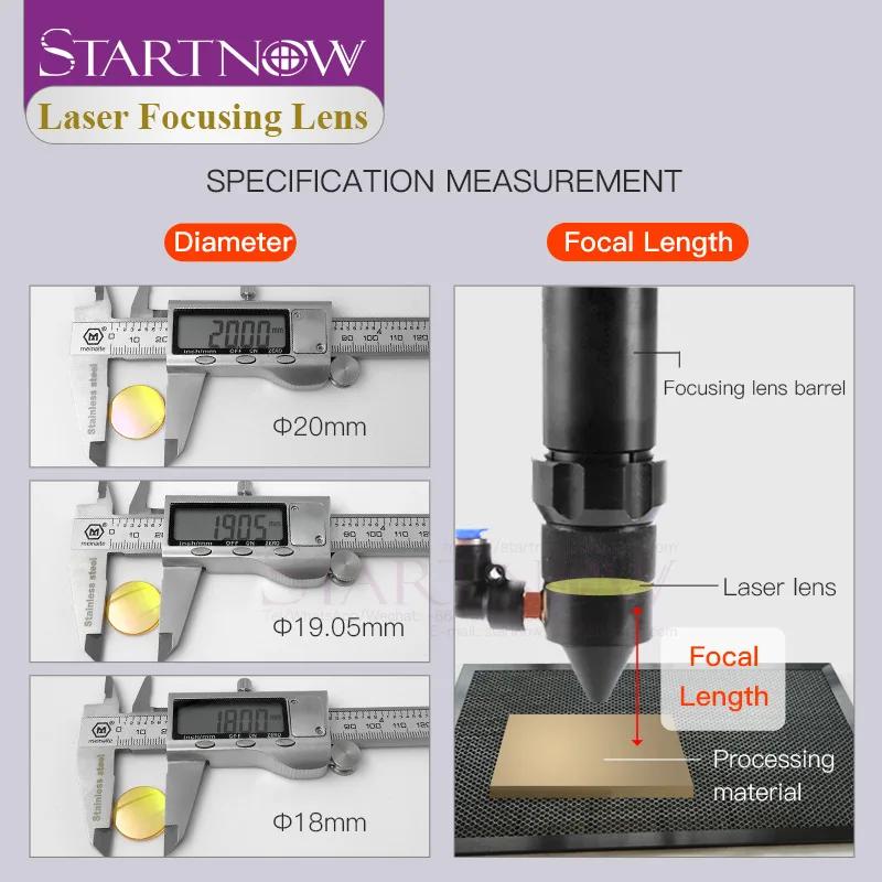 Startnow CO2 Laser Focusing Lens USA CVD ZnSe Dia 12 18 19.05mm 20 FL 38.1 50.8 63.5 76.2 101.6 For Laser Cutting Machine Parts