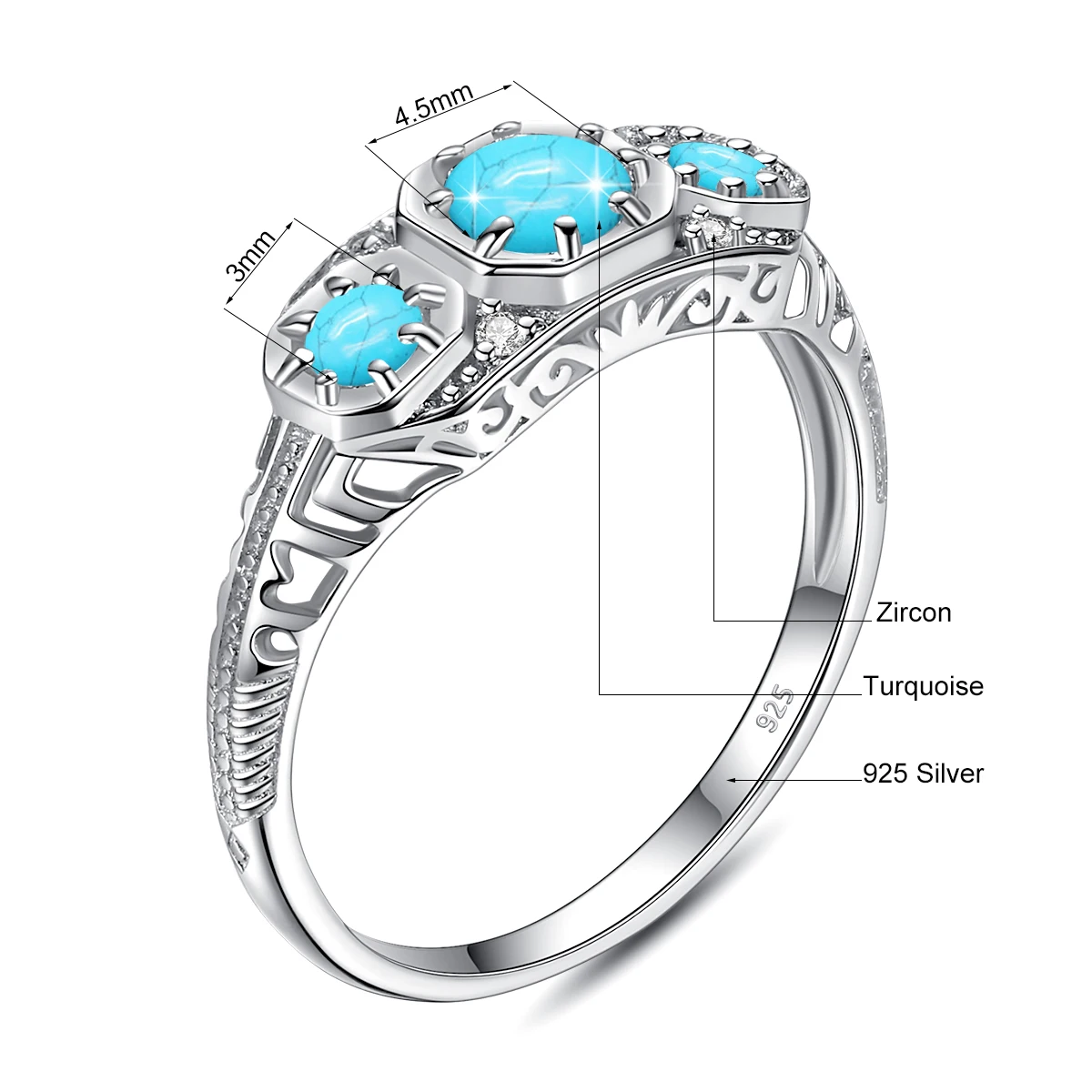 Szjinao Silver 925 Real 3 Stone Turquoise Rings For Women Wedding Party Anniversary Gift To Wife Vintage Luxury Woman Jewelry