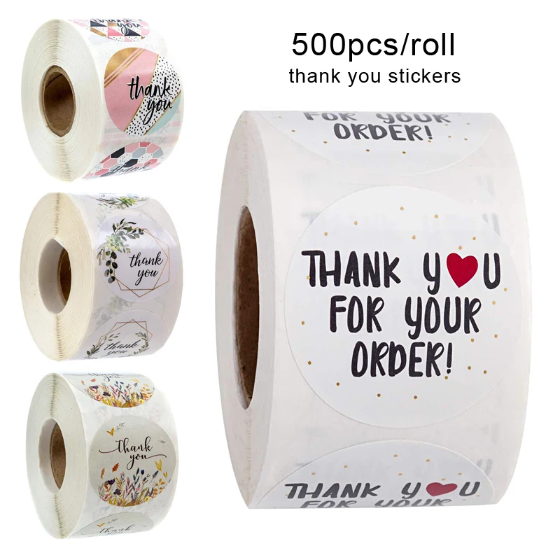 500Pcs/Roll  Thank You Stickers Gold Craft White Handmade Sticker Circle Thank You Stickers for Business Gift Sealing Labels image 2