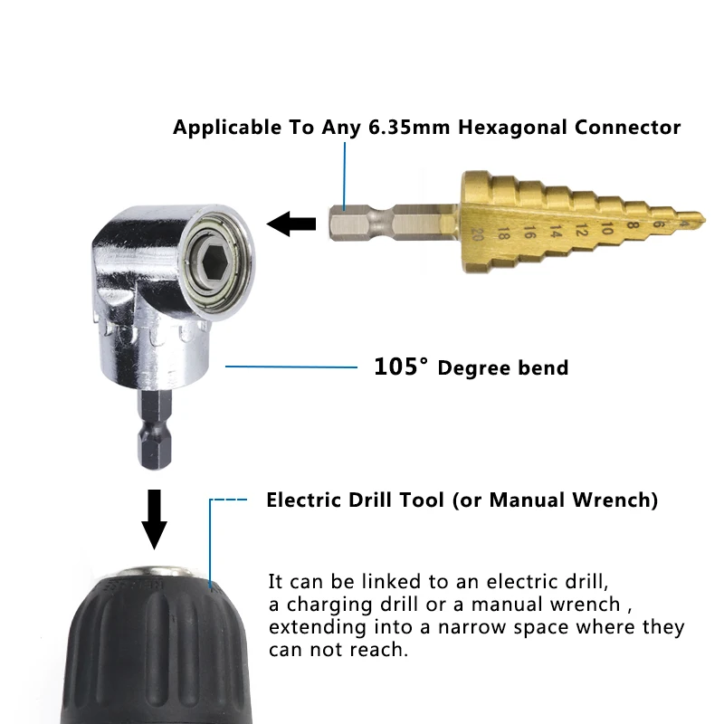 XCAN 105 Angle Screwdriver Set Socket Holder Adapter Adjustable Bits Drill Bit Angle Screw Driver Tool 1/4'' Hex Bit Socket