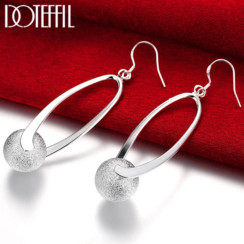 

DOTEFFIL 925 Sterling Silver Frosted Bead Round Ball Drop Earrings For Women Wedding Engagement Jewelry