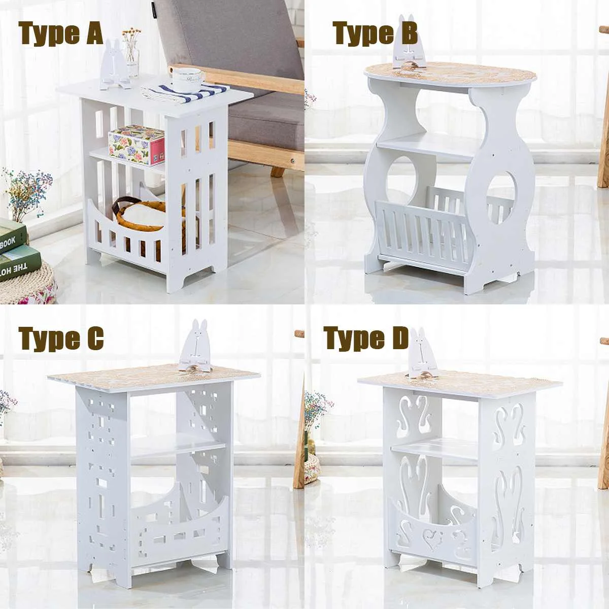 Nordic Round Coffee Table Tea Table Desk Home Living Room Storage Rack Bedside Table Two Layers Round Edge Storage Shelf Tables