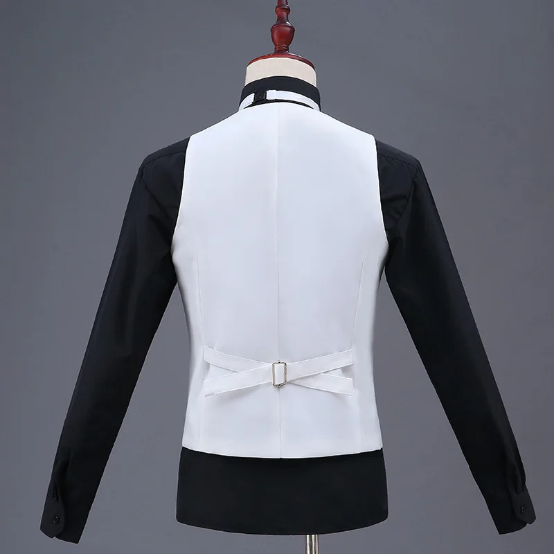 White Mens Waistcoat Formal Business Work Causal Slim Fit Vest For Men U-Neck Retro Gentlemen Men Suit Vest Solid Wedding Gilet