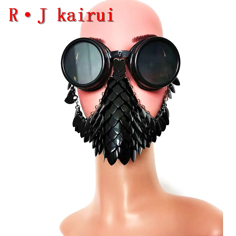 New Style RJFS03 Fashion Women Black Steam Sunglasses Fish Scale Head Chains Jewelry Unique Fish Scale Head Jewelry Black Colors