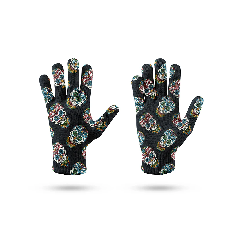 Guantes de punto de calavera personalizados para hombre y mujer, manoplas cálidas con estampado 3d para pantalla táctil, antideslizantes para