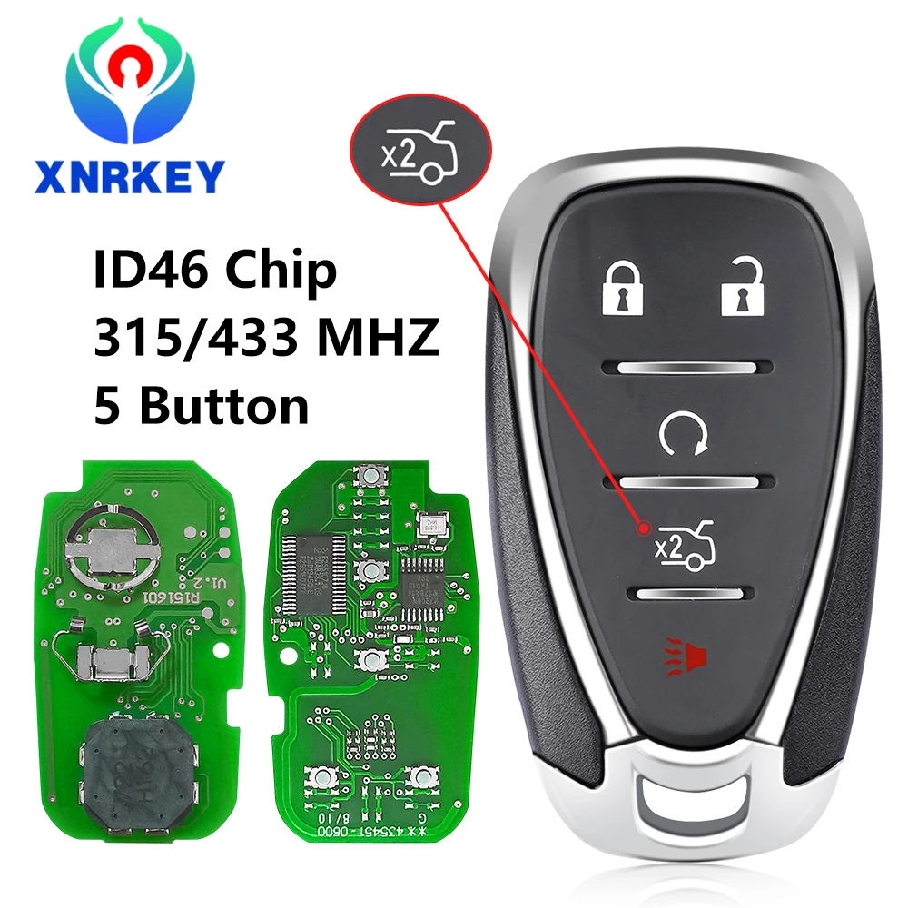 

XNRKEY 5 Button Remote Key ID46 Chip 315/433Mhz for Chevrolet Cruze Spark Camaro Equinox Malibu 2017-2018 Car Key