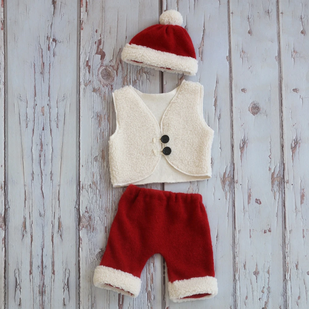 New Year Clothing 0-1month Baby Christmas Hat Vest Set Newborn Photography Props Accessories Romper Jumpsuit Photo Shoot Studio