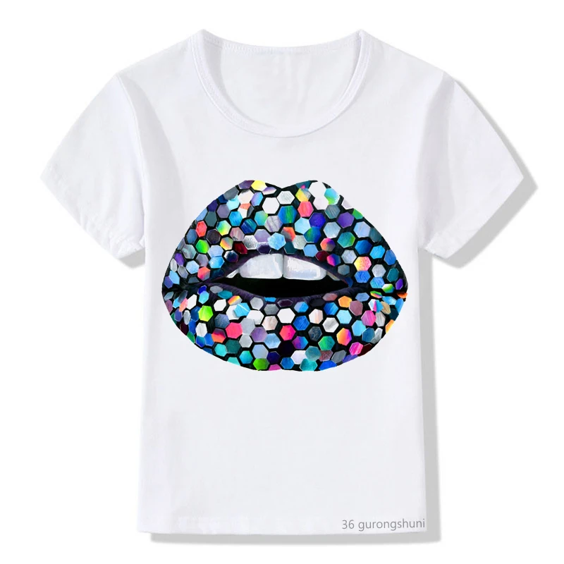 New arrival 2024 girls t shirt cute diamond print mouth pattern t shirt kawaii kids tshirt summer aesthetic clothe tops