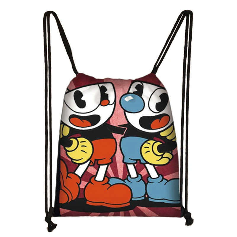 

Cuphead Game Mugman Cartoon Kids Drawstring Backpack Shopping School Traveling Party Bags Gift 38*32CM