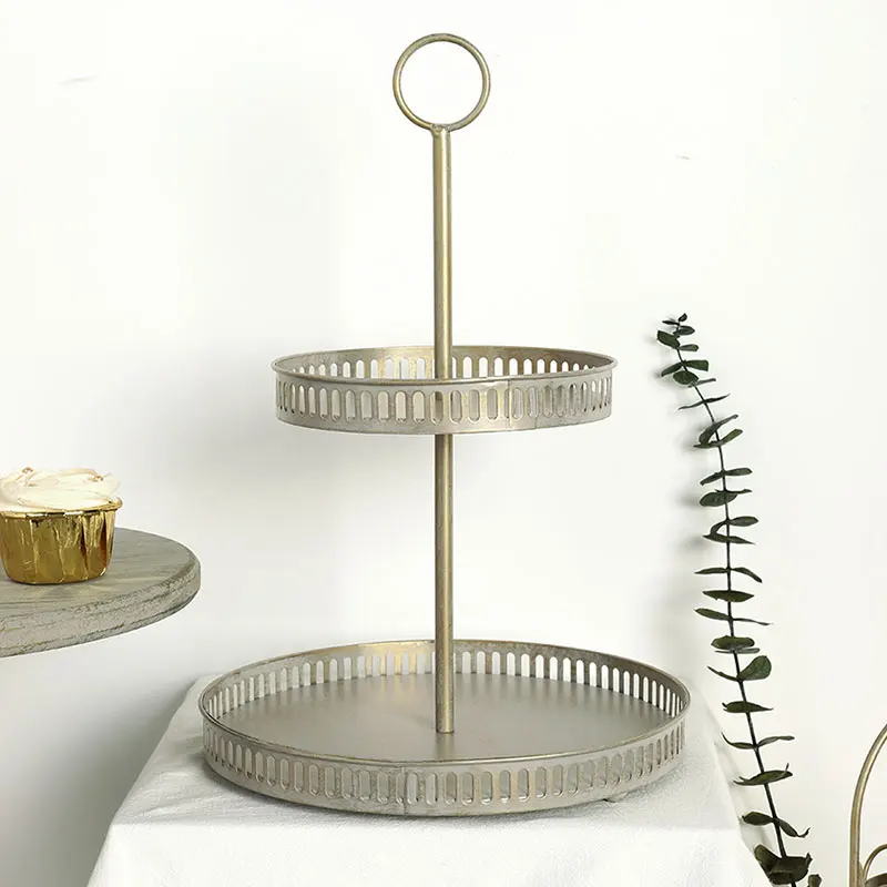 European-style Wooden Cake Plate Wrought Iron Wedding Dessert Table Decoration Afternoon Tea Snack Plate Display Stand