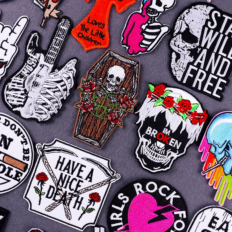 Punk Skull Embroidered Patches For Clothing Thermoadhesive Patches Hippie Patch Iron On Patches On Clothes Stickers Badges