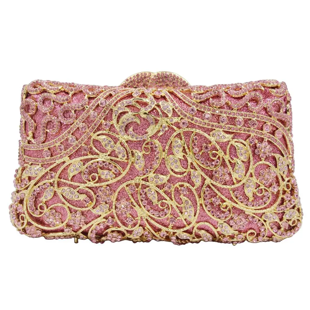 

KHNMEET Luxury Crystal Bag Pink Evening Bags Diamond Clutch Bags Pink Wedding Bridal Prom pochette SC922