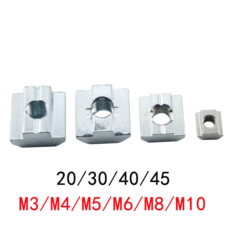 M3 M4 M5 M6 M8 M10 T Block Square nuts T Sliding Nut T-Track Sliding Hammer Nut for Fastener Aluminum Profile 2020 3030 4040 45