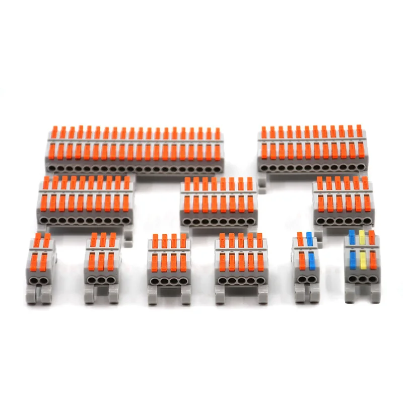 Mini Wire Electrical Connectors Rail Type 2-20 Pins Fast Universal Compact Conductor Wiring Cable Push-in Butt Terminal Block