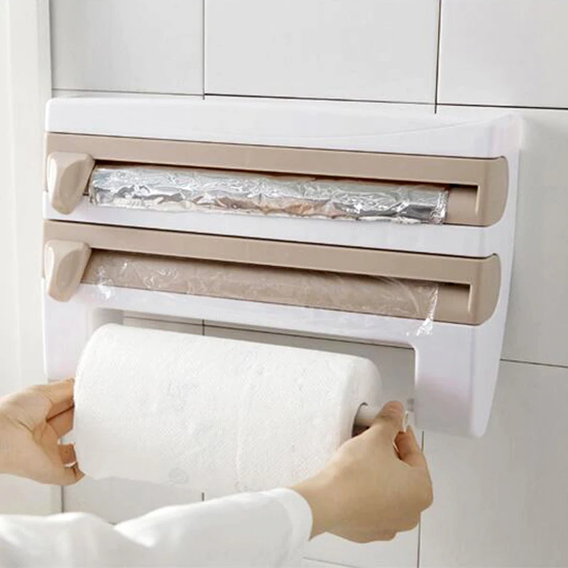 

Nordic Style Kitchen Organizer Wall Mount Bracket with Paper Towel Storage Rack Spice Jar Rack Cabinet Shelf Bathroom Rack