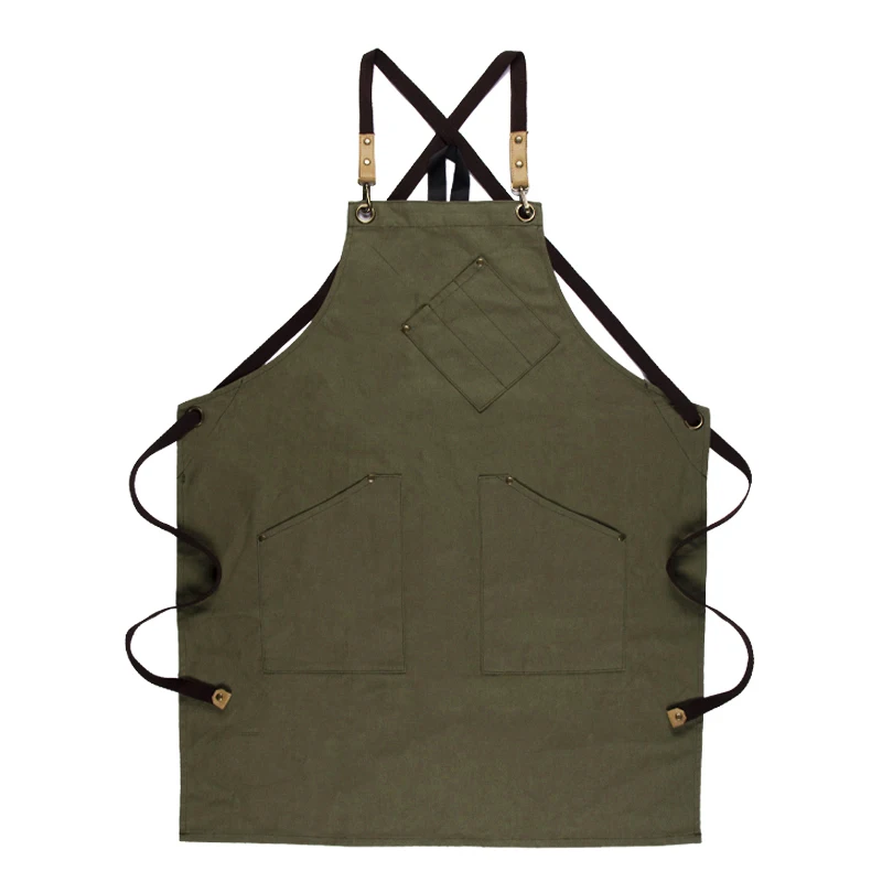 Light Soft Canvas Apron with Double Side Pockets, Adjustable Apron for Whole Body, Hanging Painting, Chef, Restaurant, Fashion