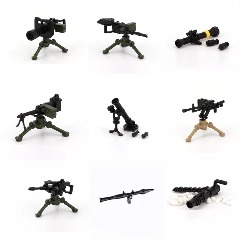 SWAT Army Weapon Accessories Gatling Military Weapon Machine Guns MOC Mini Action Figures Parts Building Blocks Toys for Boys