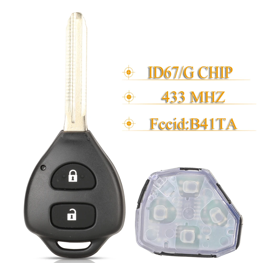Jingyuqin 2 btn inteligente remoto carro chave fob 433mhz id67/g chip b41ta para toyota prius 2 hilux etios yaris innova sw4 camry