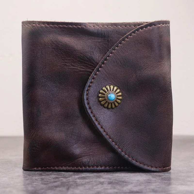 100% Genuine Leather Men Wallets Vintage Mens Credit Card Holder Trifold Mini Multifunction Coin Purse Cowhide Billfold Wallet