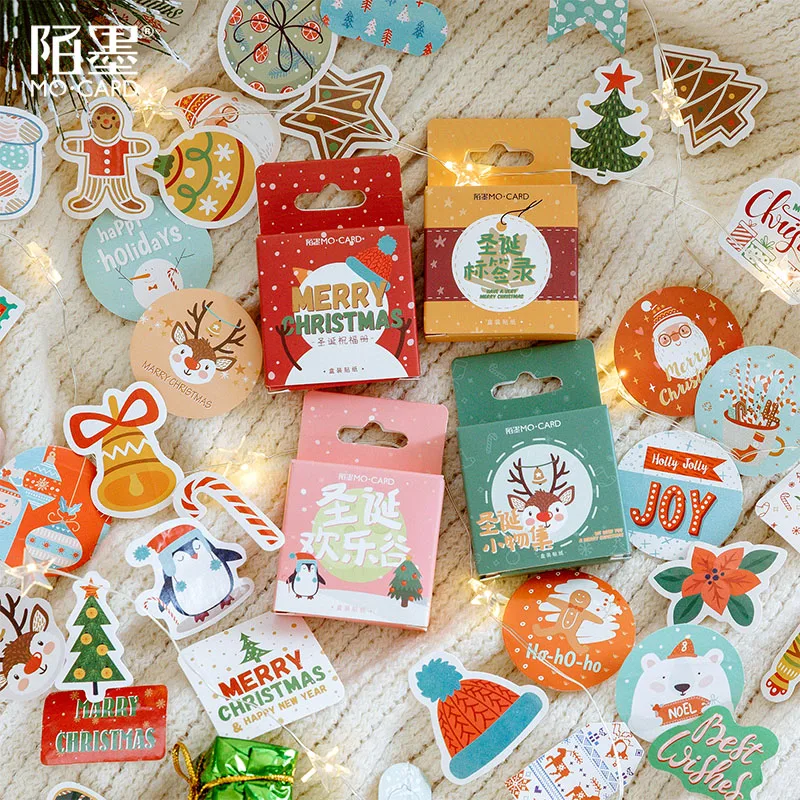 Pegatinas de decoración de feliz Valle de Navidad, pegatinas de álbum de recortes para diario, planificador, manualidades Diy, diario de álbum de recortes, 46 unids/caja