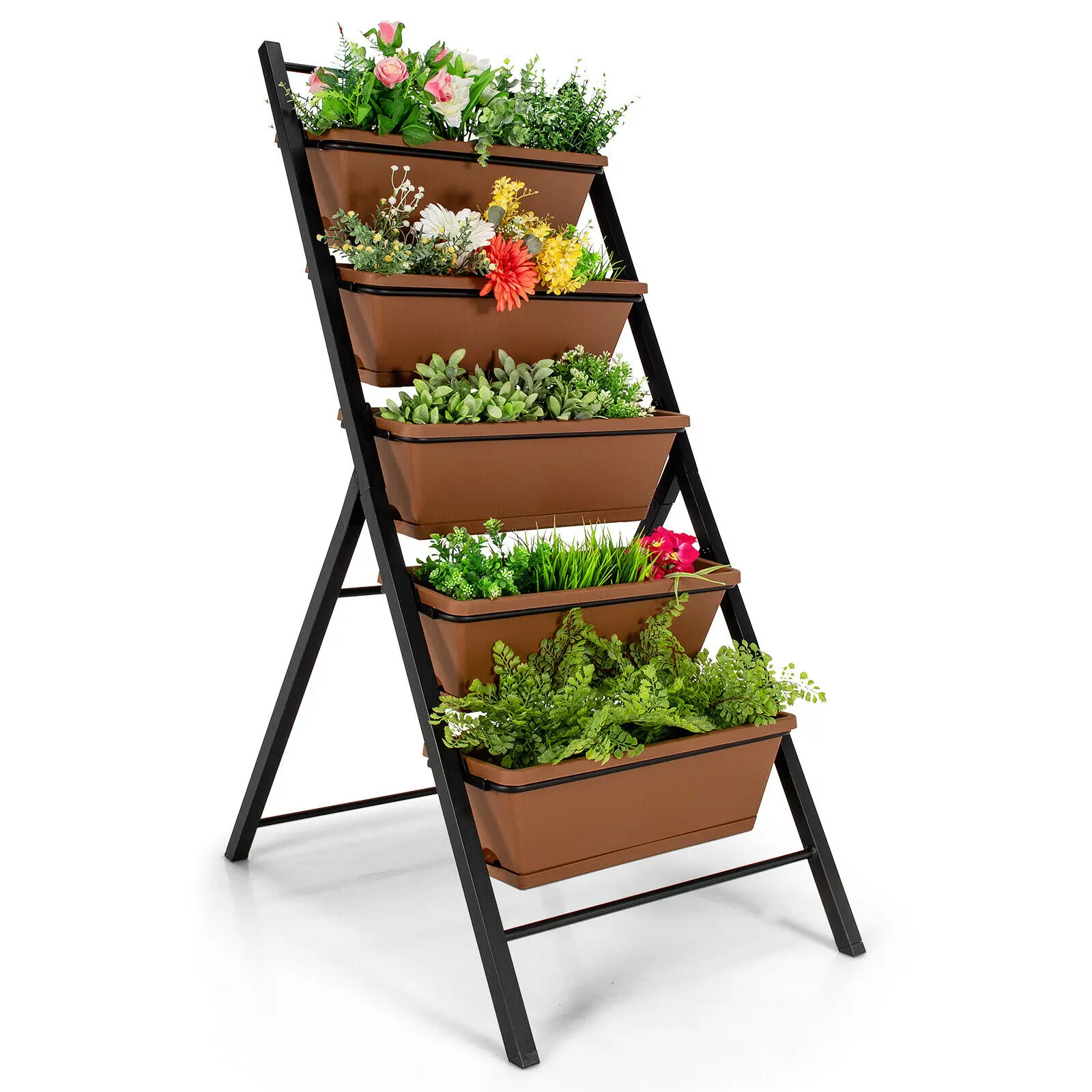 5-tier Vertical Garden Planter Box Elevated Raised Bed w/5 Container Brown/Green