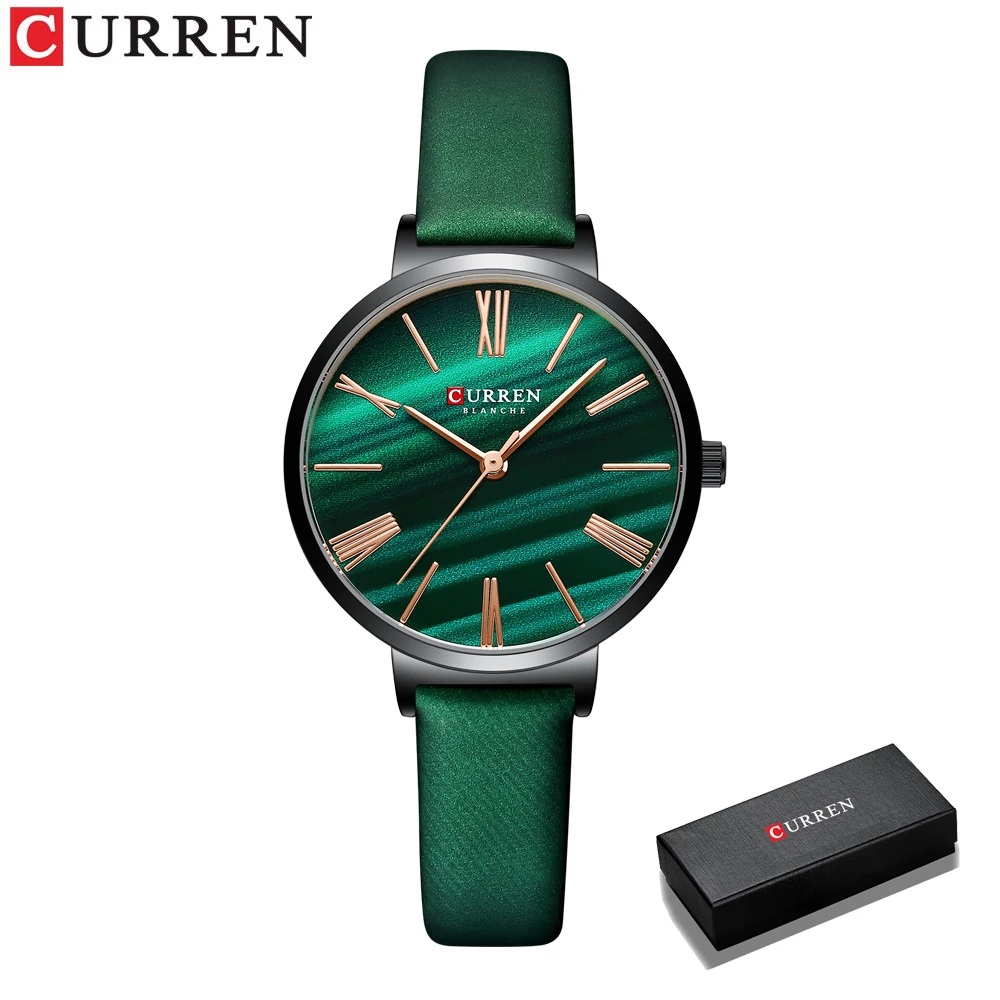CURREN Modische Damenuhren, Lederarmband, Quarz-Armbanduhr, klassisch, schlicht, dünn 4