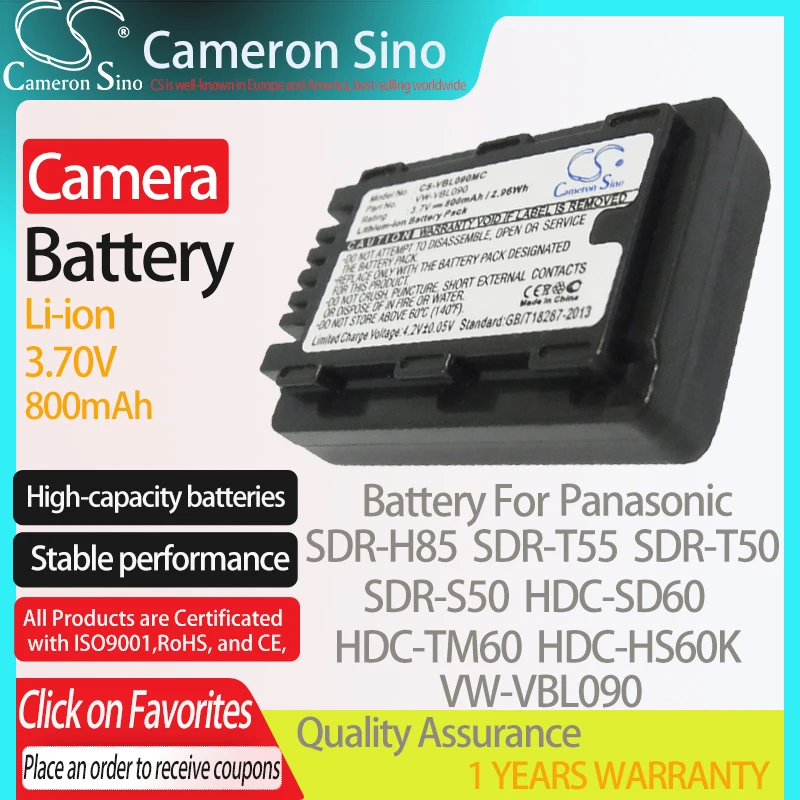 CameronSino Battery for Panasonic SDR-H85 SDR-T55 SDR-T50 SDR-S50 HDC-SD60 fits Panasonic VW-VBL090 Digital camera Batteries