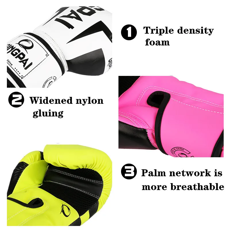 6oz 10oz 12oz Mężczyźni Kobiety Rękawice bokserskie oddychające fitness Rękawice do worka treningowego Rękawice do kick boxingu MMA Rękawice do kopania Muay Thai Protecto — zdjęcie 4