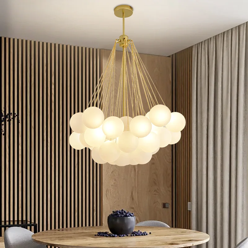 

Nordic black modern chandelier Frosted Glass bubble lamp for Dining Room kitchen foyer staircase Decoration large chandelier