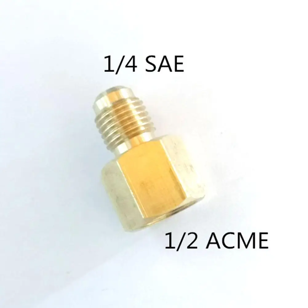 4PCS R134A Brass Refrigerant Tank Adapter To R12Fitting Adapter 1/2Female Acme To 1/4 Male Flare Adaptor Valve Core Vacuum Pump