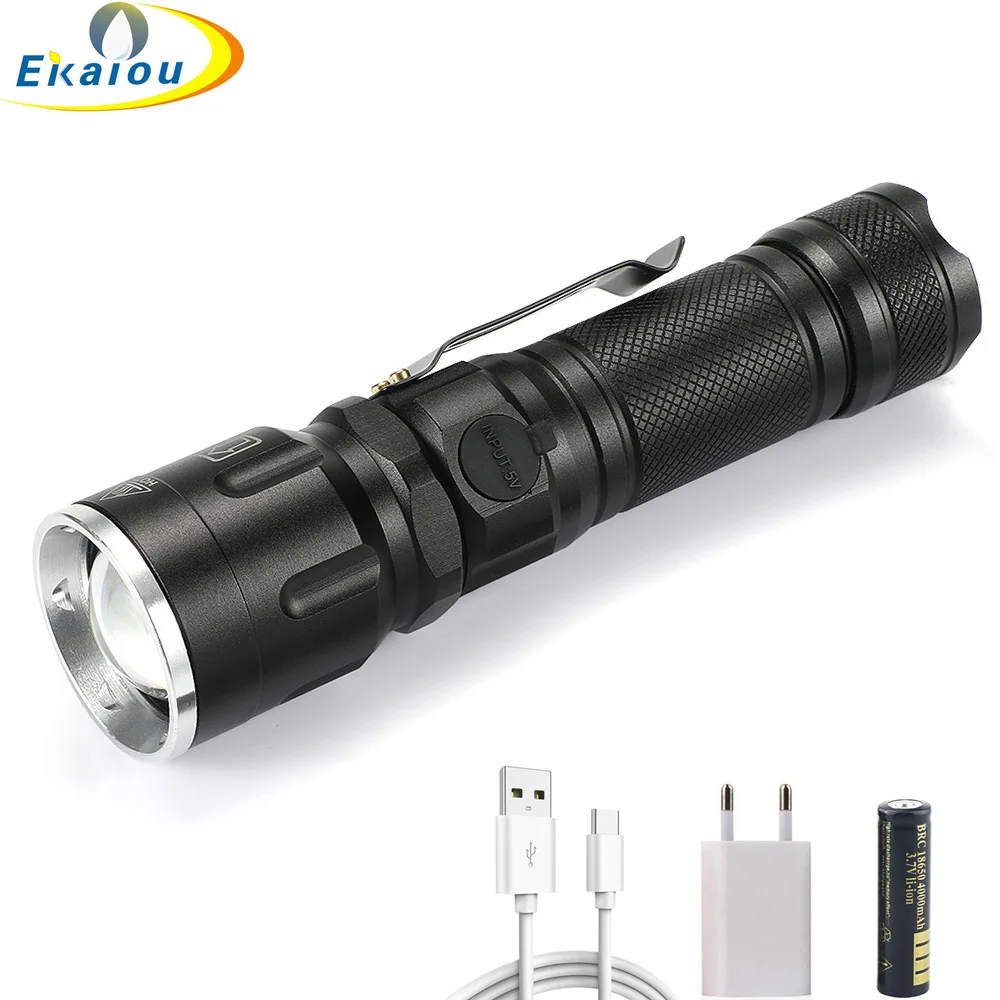 Mới Sạc USB XHP50.2 Đèn Pin LED 3000 Lumens Zoom 5 Chế Độ Mạnh Mẽ Chiến Thuật Đèn Pin Cầm Tay 18650 Pin Đèn LED