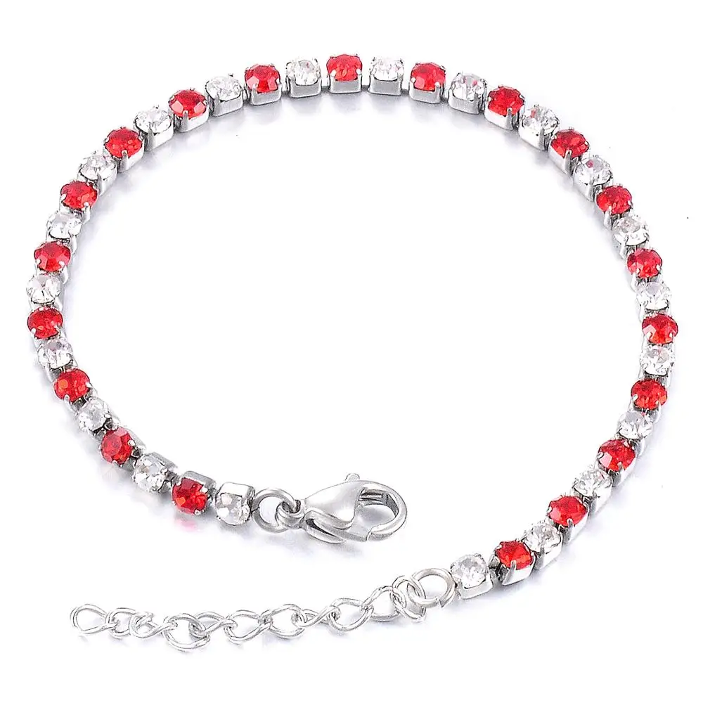 3mm Width Stainless Steel Charm Cubic Zircon Crystal Ladies Bracelet Silver Color Women girl Party Wedding Fashion Jewelry