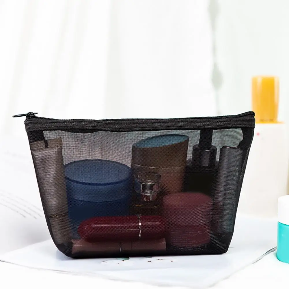 Portable Mesh Cosmetic Wash Bag Zipper Travel Toiletry Storage Pouch Organizer