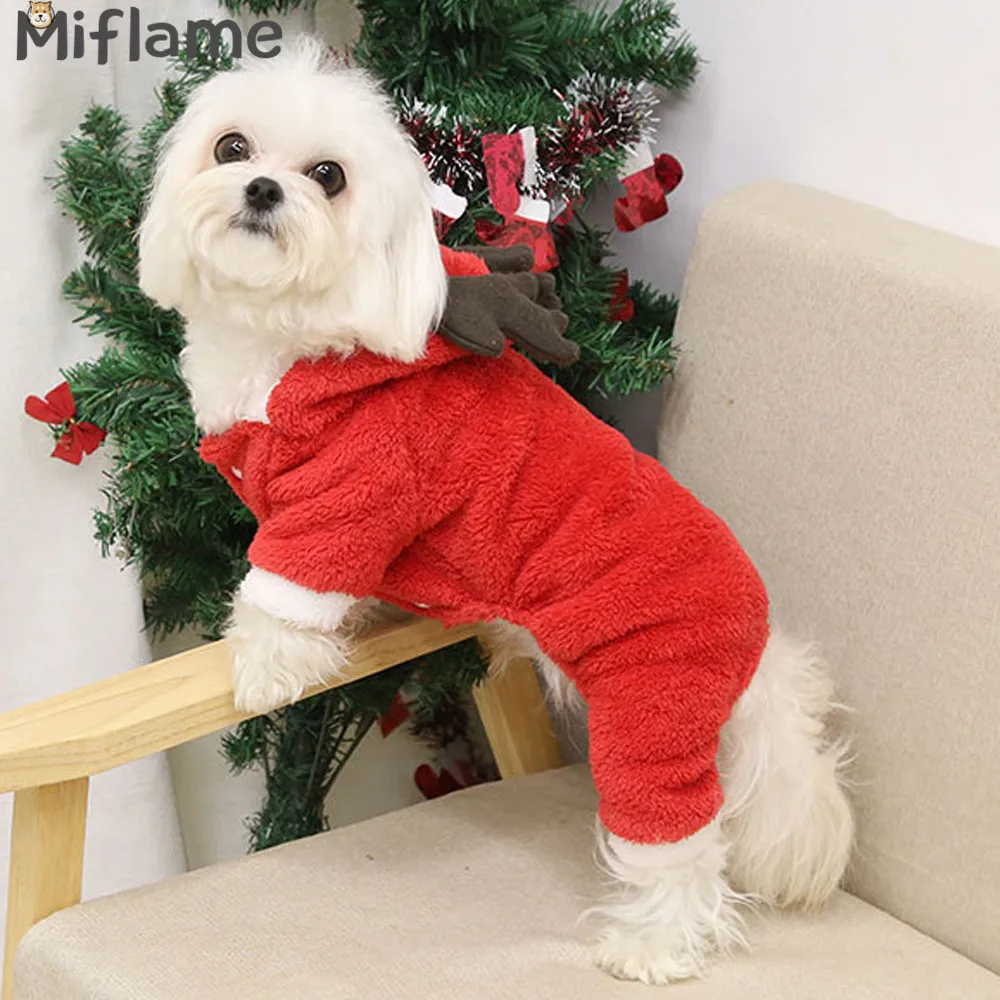 Miflame Christmas Small Dogs Clothes Fleece Puppy Sweater Party Dog Hoodies Pomeranian Spitz Winter Warm Pets Dogs Cats Clothing