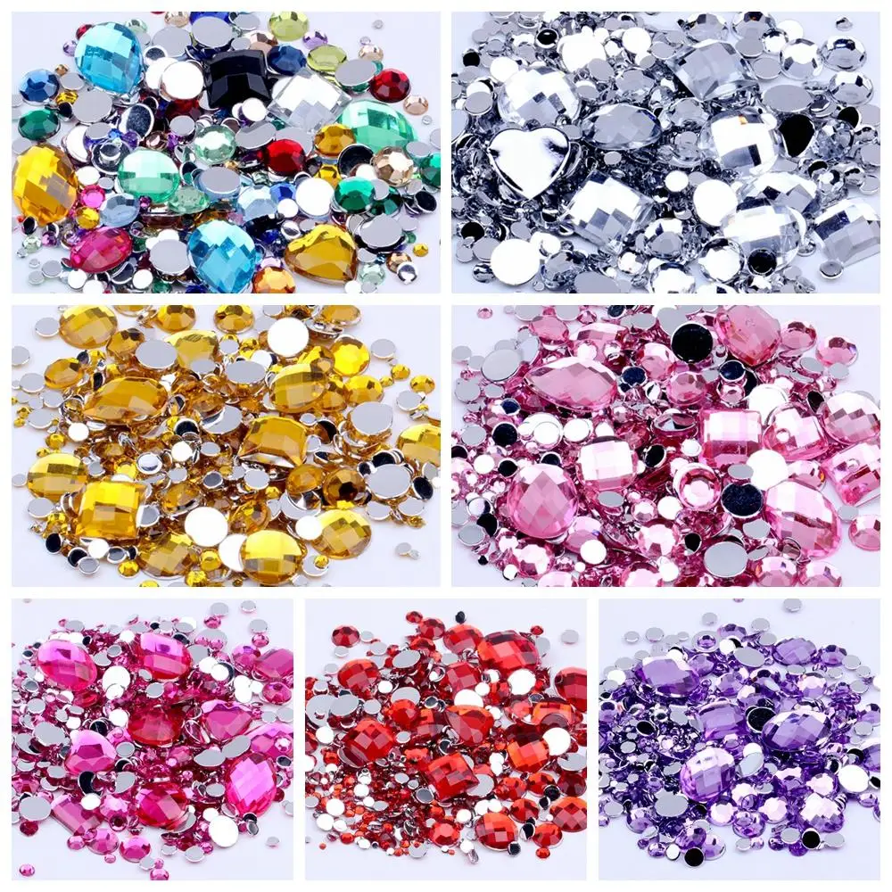 Mix Sizes Color Black Round Strass Acrylic Loose Non-Hotfix Flatback Rhinestones Nail Art Crystal Stones For Wedding Decorations