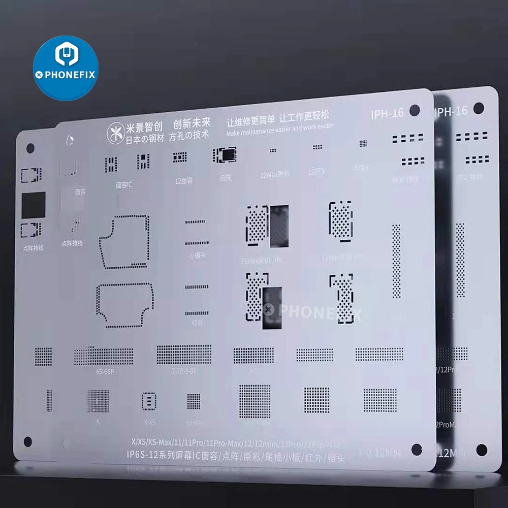 MJ iPH-6 Rework Repair BGA Reballing Stencil for iPhone 6S-12PM Screen IC Face ID/dot projector/True tone/USB Charging ic/camera