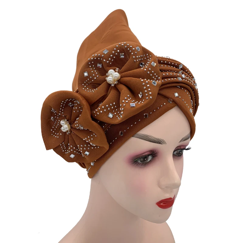 2023 새로운 라인석 Turban Africain 자동 Gele Femme 반짝이 탄성 이슬람 히잡 보닛 여성 헤드 랩 머리띠 Turbante Mujer