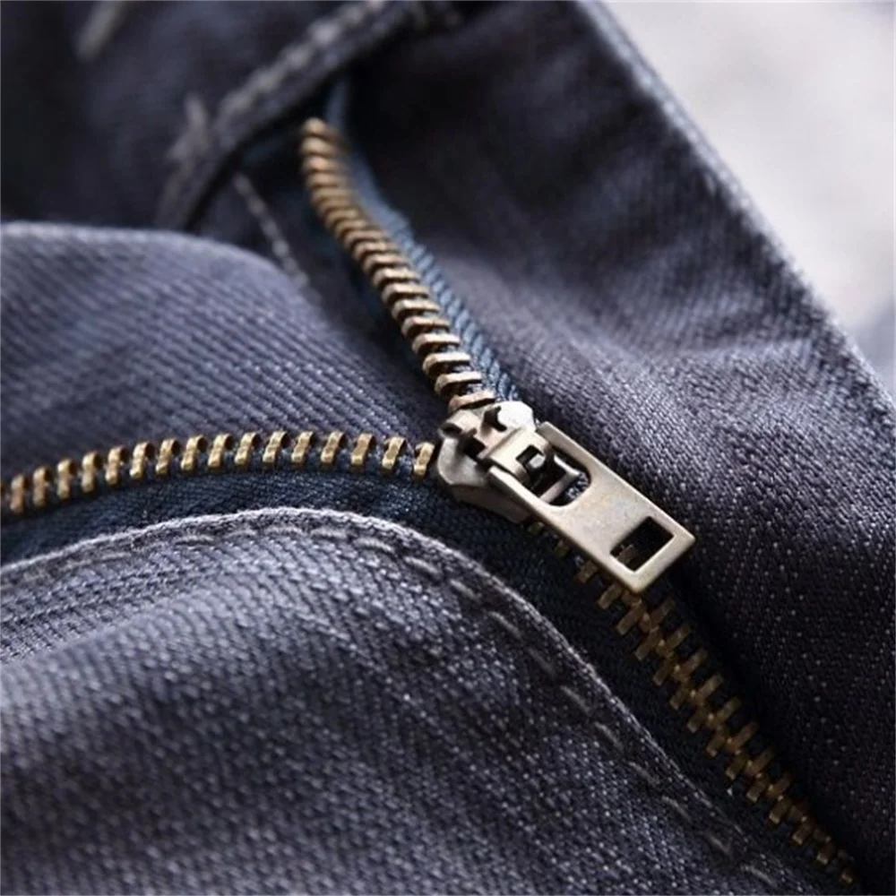 EH · MD® High Elastic Bleached Gray Jeans Men's Wavy Wrinkled Hole Patch Cotton Soft Small Straight High Street Slim Pants 2020