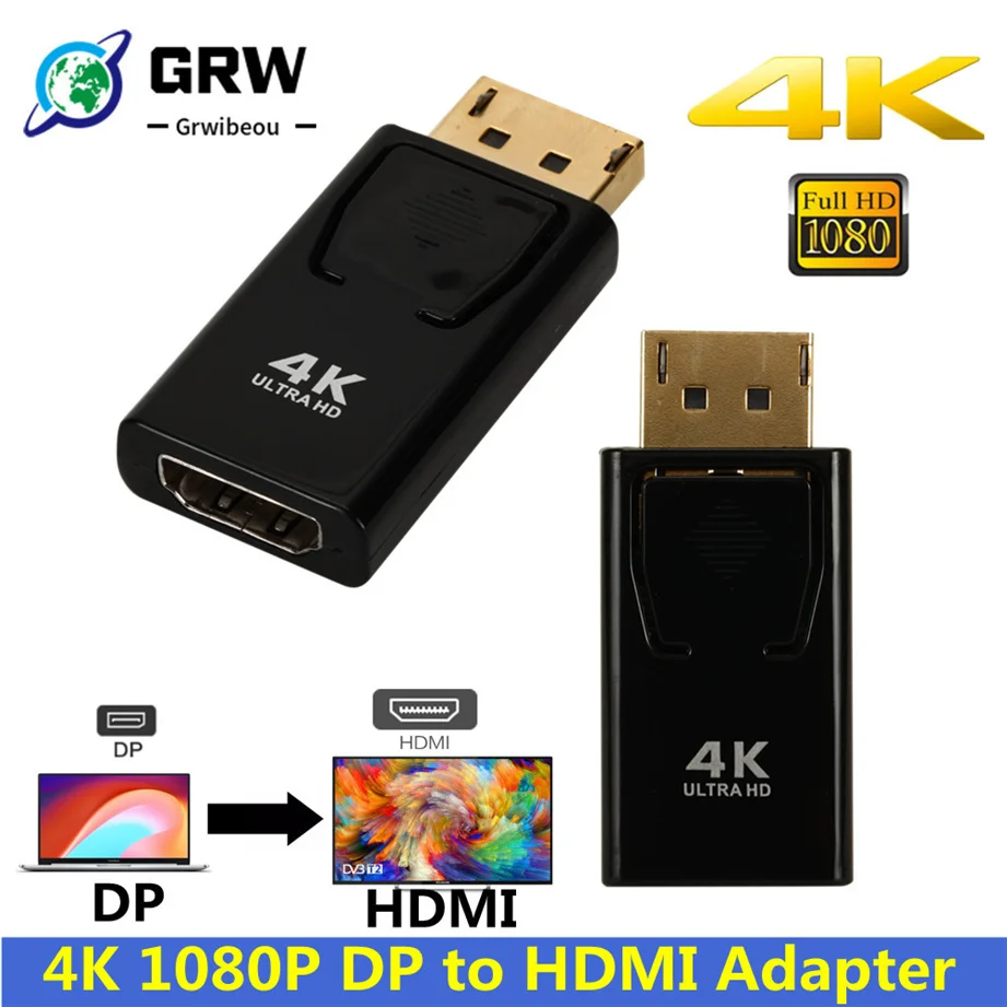 4K DisplayPort to HDMI Adapter Converter Display Port Male DP to HDMI Female HD TV Cable Adapter Video Audio For PC TV Projector