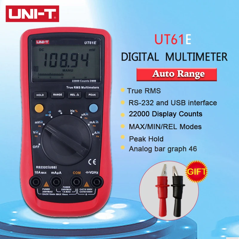 

UNI-T UNI T UT61E Digital Multimeter Meter Ture RMS Auto Range AC DC Voltage Tester 22000 Counts Data Hold High Reliability