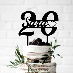 Customized Name & Ages Birthday Cake Topper,Personalized Acrylic Black 20th Happy Birthday Party Decor Kids Party Gifts