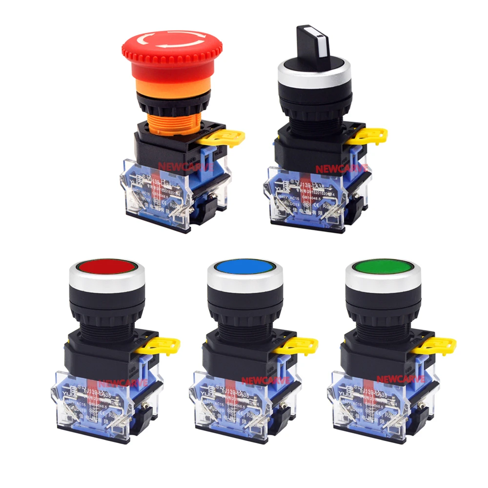 YIJIA Buttons Set Emergency Power Switch Pause Reset Start Push Button For DIY CNC Machine Control Box 22mm Hole NEWCARVE