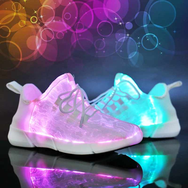 Luminous Sneakers Fiber Optic Fabric LED Flashing Kids Adult Shoes USB Rechargeable Light Up Shoes