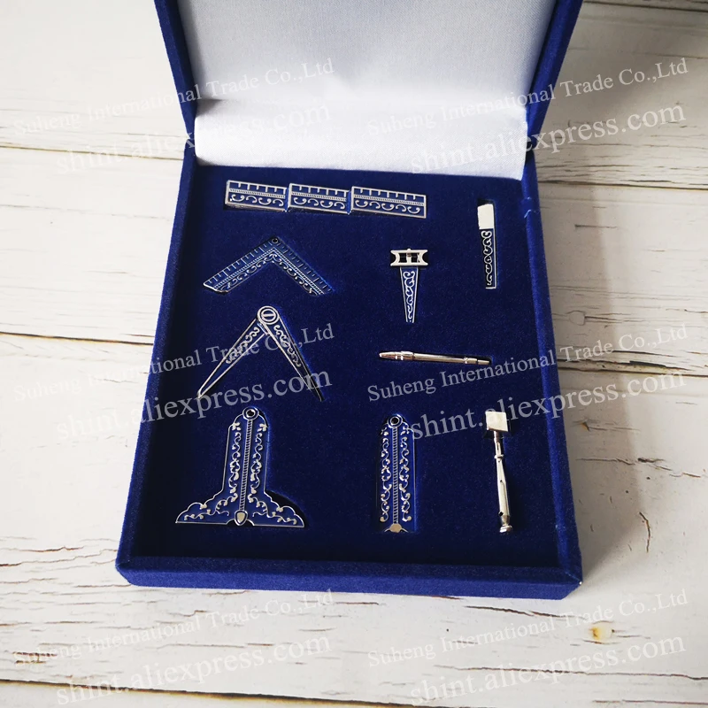 Masonic Miniature Working Tools one Set with blue  box Mason Freemason Gift 9 pieces commemorative for present