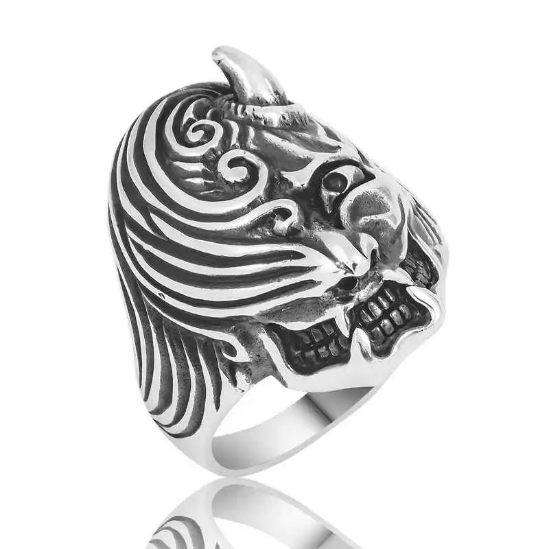 Silver Unicorn Head Men Ring